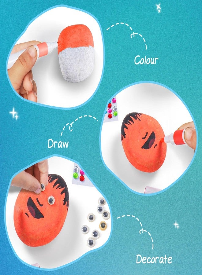 FIRSTCRY INTELLISKILLS مجموعة Intelliskills DIY Rockin' Glitter Art & Craft للأطفال من عمر 6 سنوات فما فوق - 8 أحجار وأقلام تلوين، عيون متحركة، أحجار كريمة، مجموعة أدوات الرسم بالأحجار اللامعة، مجموعة أنشطة إبداعية، معتمدة من BIS، هدية عيد ميلاد - Image 4