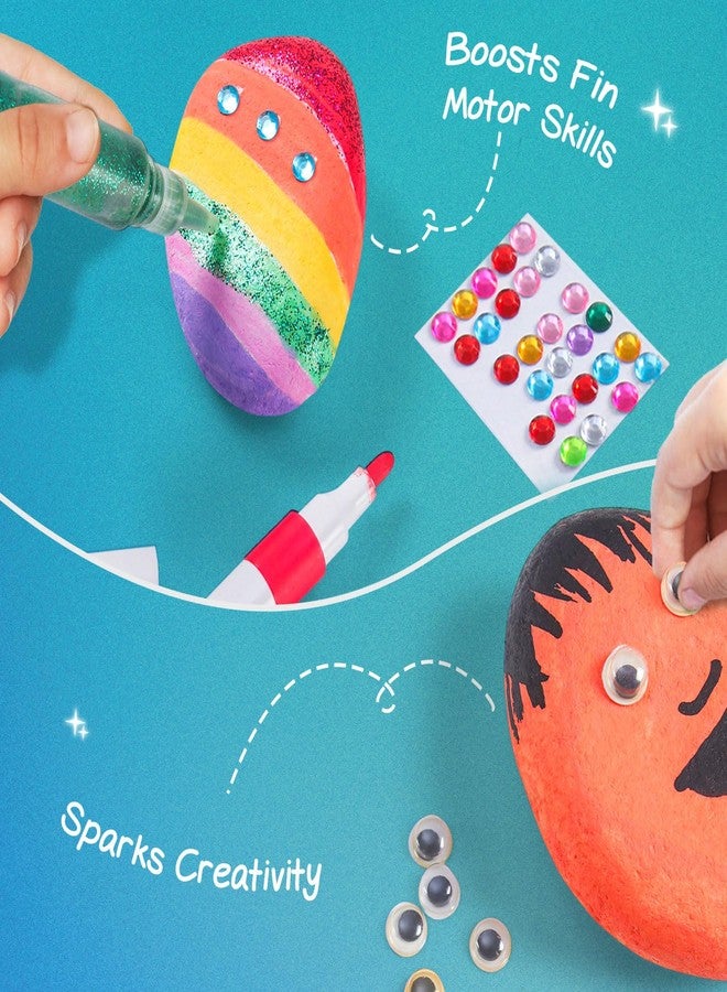 FIRSTCRY INTELLISKILLS مجموعة Intelliskills DIY Rockin' Glitter Art & Craft للأطفال من عمر 6 سنوات فما فوق - 8 أحجار وأقلام تلوين، عيون متحركة، أحجار كريمة، مجموعة أدوات الرسم بالأحجار اللامعة، مجموعة أنشطة إبداعية، معتمدة من BIS، هدية عيد ميلاد - Image 5