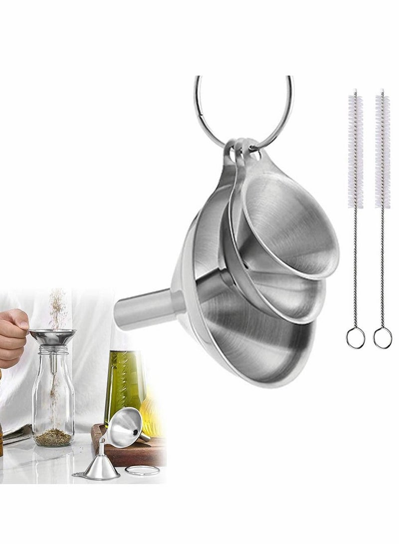 Excefore Stainless Steel Funnels for Kitchen Small Metal (1.7/ 2.2/ 2.9Inch) No Spilling Food Grade Kitchen Essentail Oil Spices Flask Perfume（With cleaning brush） - Image 1