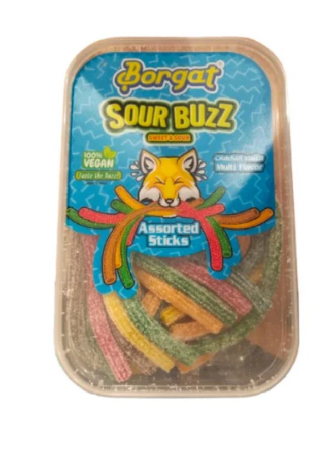بورجات حلوى جيلي بورجات ساور باز (Borgat Sour Buzz) - أصابع حامضة وحلوة بنكهات متعددة - عبوة 190 جرام - نباتية 100% (Vegan) - سناك ممتع ومثالي للمشاركة - Image 1