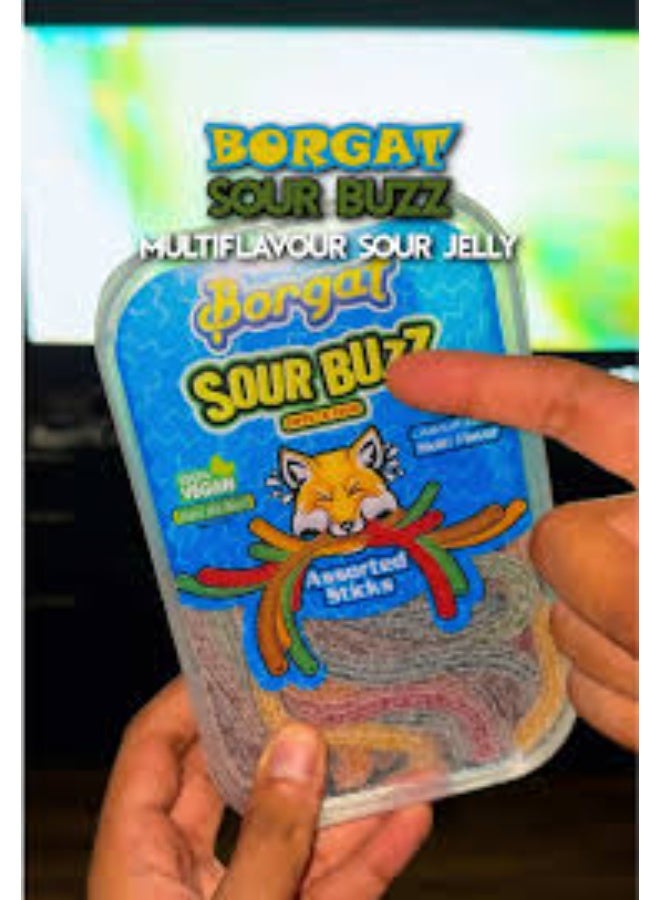 بورجات حلوى جيلي بورجات ساور باز (Borgat Sour Buzz) - أصابع حامضة وحلوة بنكهات متعددة - عبوة 190 جرام - نباتية 100% (Vegan) - سناك ممتع ومثالي للمشاركة - Image 2