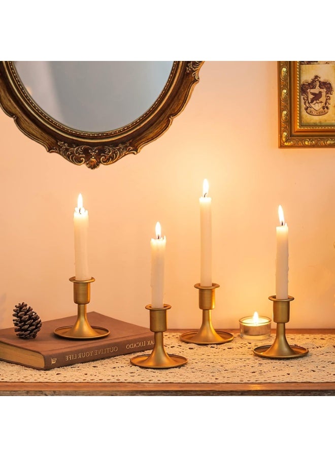 Soofam Gold Taper Candle Holder Set of 6, Hervori Short and Thick Brass Candle Holder, Vintage Small-Sized Metal wick, Suitable for wedding decoration center table, party, and holiday table decoration. - Image 5