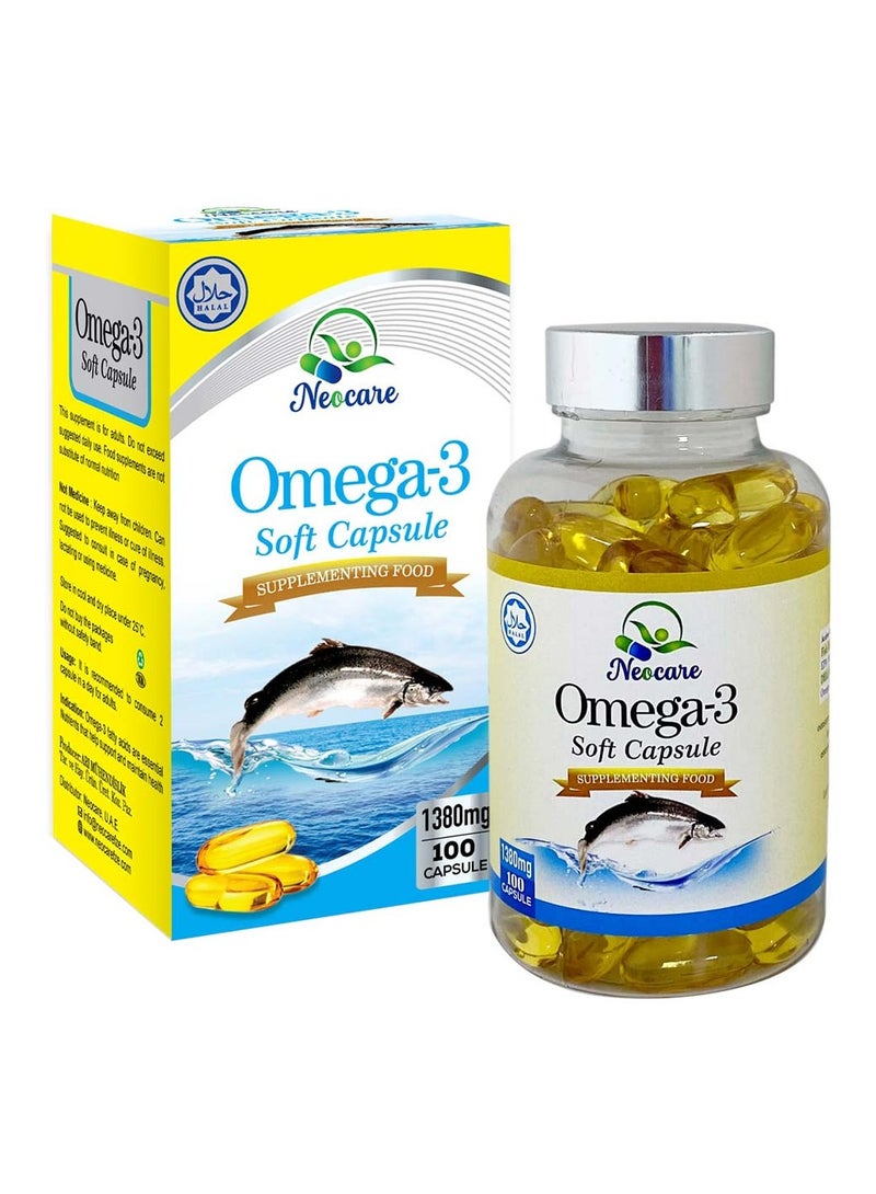 Neocare Omega 3 1380mg Fish Oil Supplement Softgels, Pack of 100's - Image 1