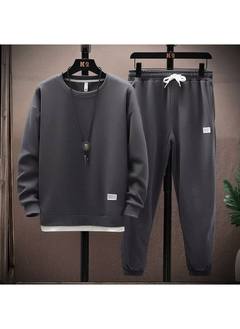 Generic Mens Long Sleeve Casual Tracksuit Set Dark gray  - Image 1