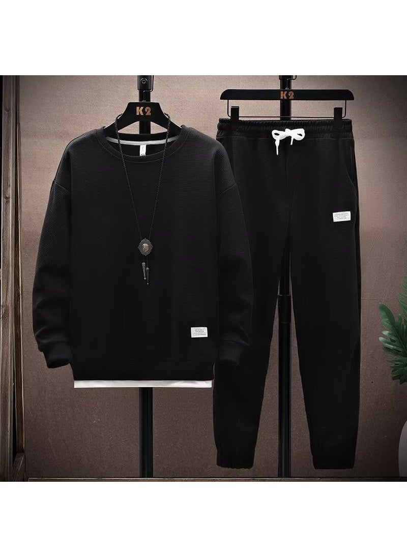 Generic Mens Long Sleeve Casual Tracksuit Set Dark gray  - Image 3