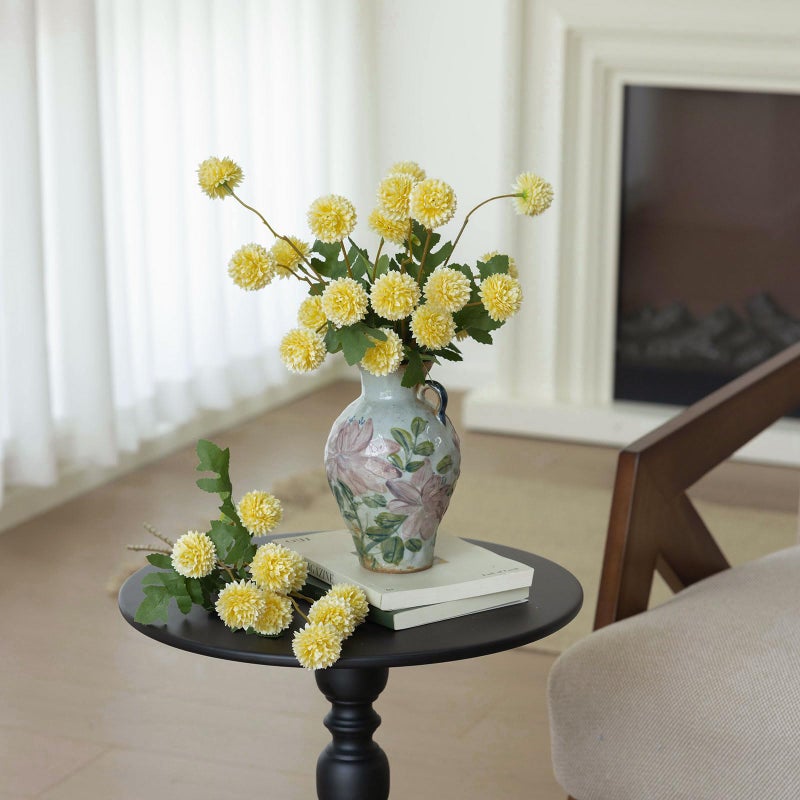 Mizii 6Pcs Yellow Fake Silk Pompon Mum Artificial Flowers Bulk Small Faux Chrysanthemums With Stems Realistic Floral Decorations For Wedding Diy Bouquet Centerpieces Shower Vase Home Decor (Yellow) - Image 4