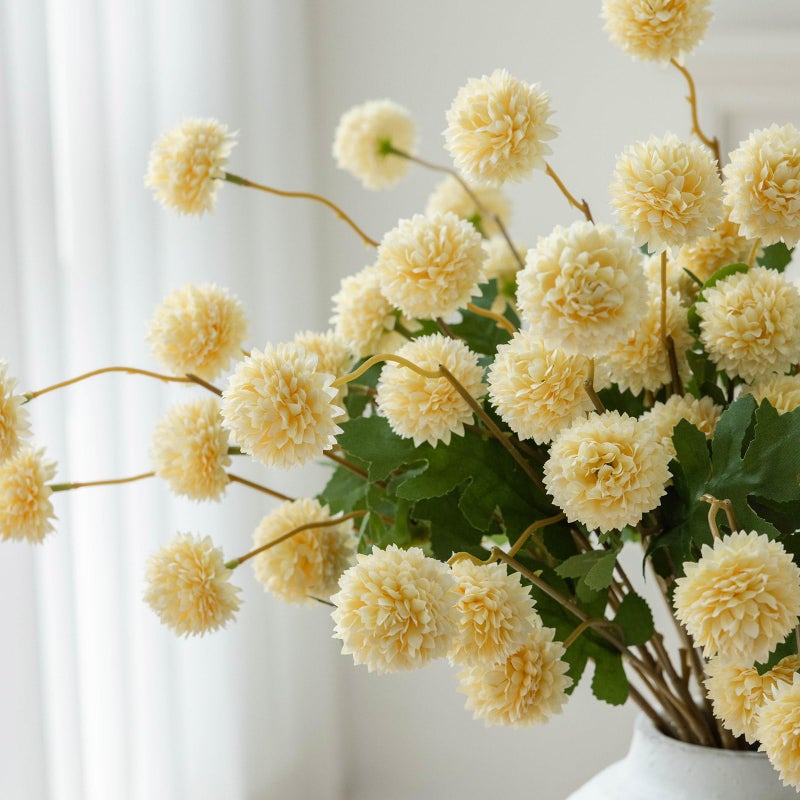 Mizii 6Pcs Yellow Fake Silk Pompon Mum Artificial Flowers Bulk Small Faux Chrysanthemums With Stems Realistic Floral Decorations For Wedding Diy Bouquet Centerpieces Shower Vase Home Decor (Yellow) - Image 5