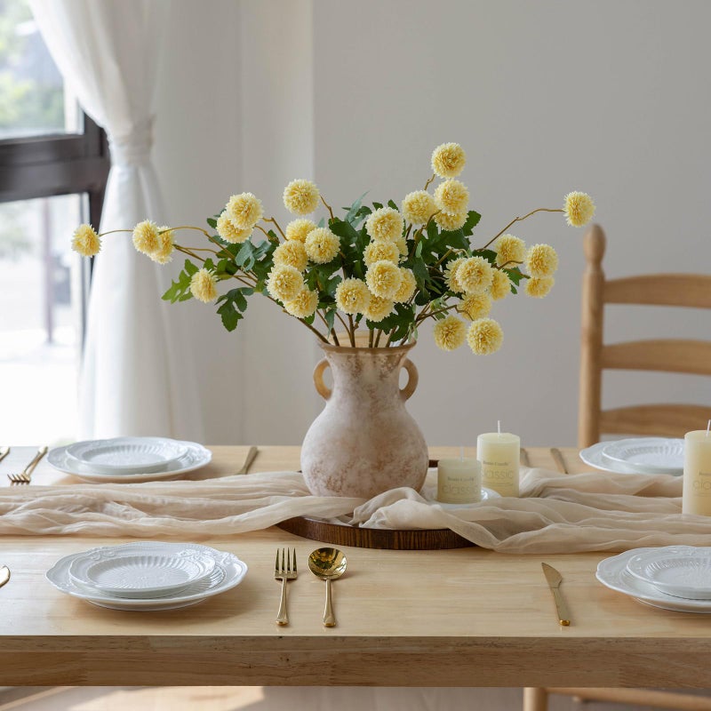 Mizii 6Pcs Yellow Fake Silk Pompon Mum Artificial Flowers Bulk Small Faux Chrysanthemums With Stems Realistic Floral Decorations For Wedding Diy Bouquet Centerpieces Shower Vase Home Decor (Yellow) - Image 3