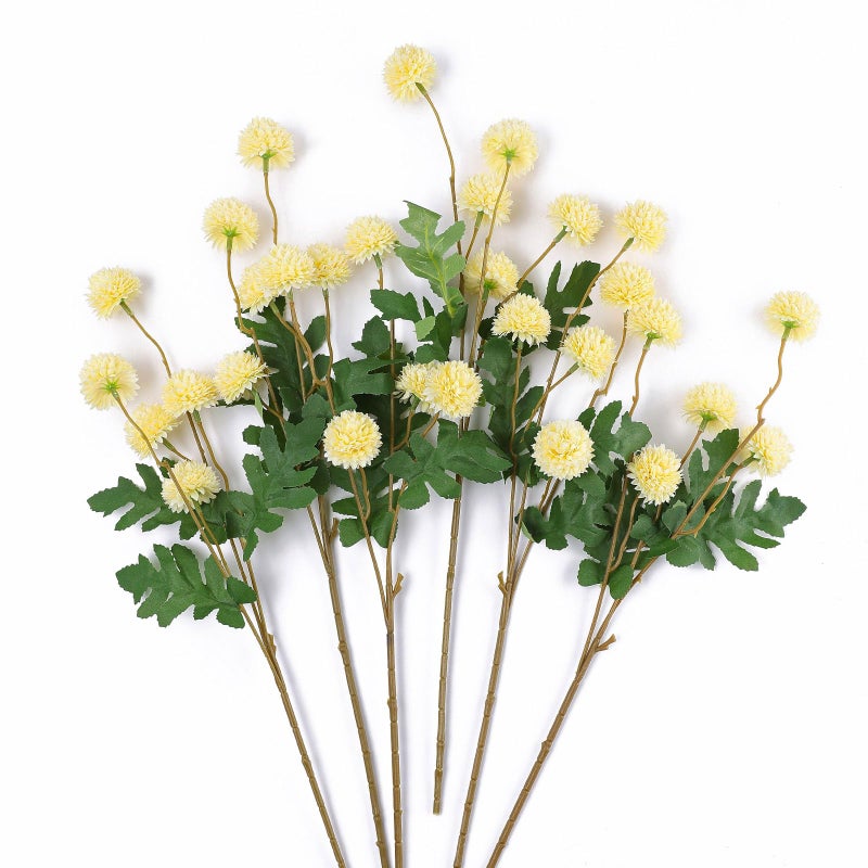 Mizii 6Pcs Yellow Fake Silk Pompon Mum Artificial Flowers Bulk Small Faux Chrysanthemums With Stems Realistic Floral Decorations For Wedding Diy Bouquet Centerpieces Shower Vase Home Decor (Yellow) - Image 1