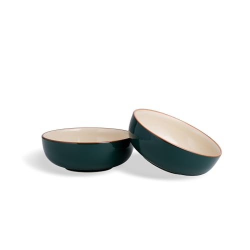 Shay Ceramic Pasta Bowl Set, 18cm, 2 Pieces, Teal Ivory | Glossy Finish | Stoneware Ceramic Serving Bowl | Ceramic Bowl | Pasta Serving Plate (Blate - Teal Ivory) - Image 1