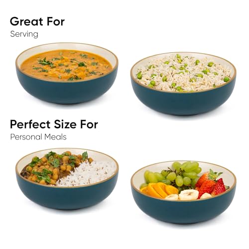Shay Ceramic Pasta Bowl Set, 18cm, 2 Pieces, Teal Ivory | Glossy Finish | Stoneware Ceramic Serving Bowl | Ceramic Bowl | Pasta Serving Plate (Blate - Teal Ivory) - Image 4