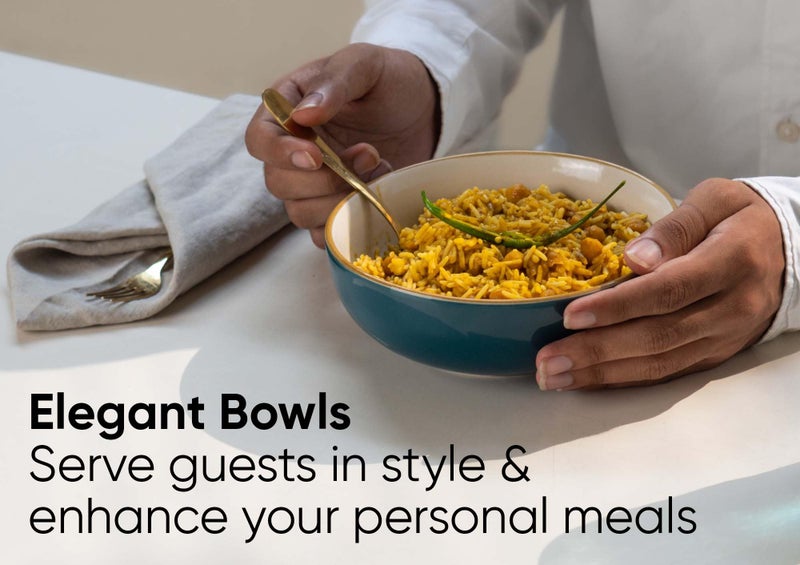 Shay Ceramic Pasta Bowl Set, 18cm, 2 Pieces, Teal Ivory | Glossy Finish | Stoneware Ceramic Serving Bowl | Ceramic Bowl | Pasta Serving Plate (Blate - Teal Ivory) - Image 2