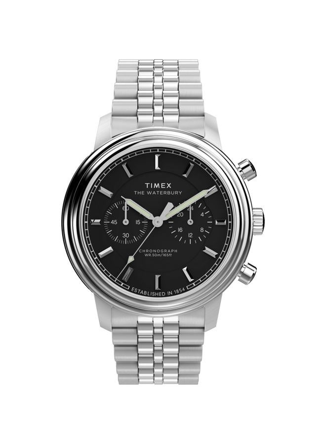 TIMEX Men's Waterbury Metropolitan 41mm Watch - Stainless Steel Bracelet Black Dial Stainless Steel Case - Image 1