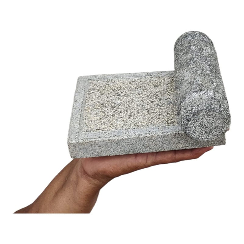AZKAR Stone Ammikallu Small Size SIL Batta Village Natural Home Decor Traditional Hand Grinder Gift Pooja Miniature Kids Play Length 8 Inch Width 6 Inch - Image 1