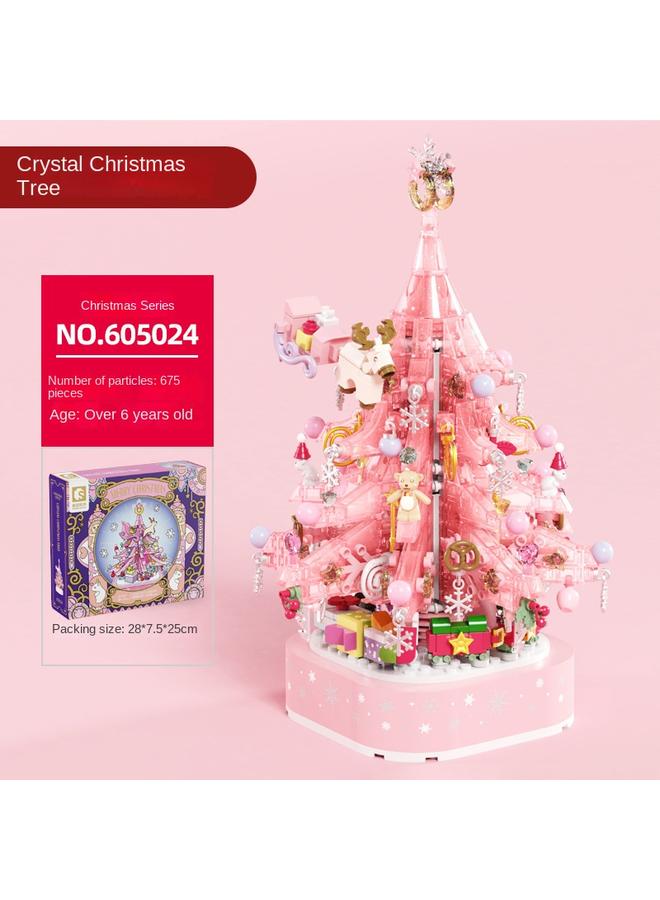 Bluejw Senbao Crystal Christmas Tree With Light Music Box Small Particle Handmade Assembled Toys Christmas Building Blocks Toys - Image 1