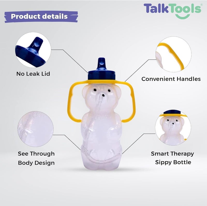 TalkTools كوب شرب بشفاطة دمية الدب العسل من توك تولز مع مقبض - آمن للغسل في غسالة الصحون، كوب تدريب من الدرجة الغذائية للأطفال والرضع من عمر 4 أشهر - تصميم سهل الإمساك يساعد الأطفال على تعلم الشرب من الشفاطة. - Image 3