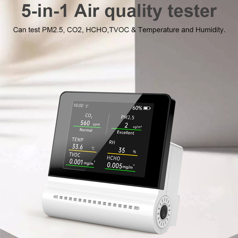 NOYAFA JSM16 5-in-1 Household Air Quality Monitor PM2.5/CO2/HCHO/TVOC Detector Temperature Humidity Tester Rechargeable Desktop Thermometer Hygrometer Formaldehyde Analyzer Real-time Monitoring - Image 5