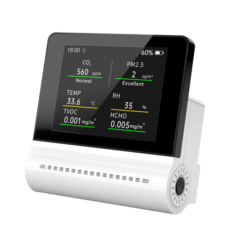 NOYAFA JSM16 5-in-1 Household Air Quality Monitor PM2.5/CO2/HCHO/TVOC Detector Temperature Humidity Tester Rechargeable Desktop Thermometer Hygrometer Formaldehyde Analyzer Real-time Monitoring - Image 1