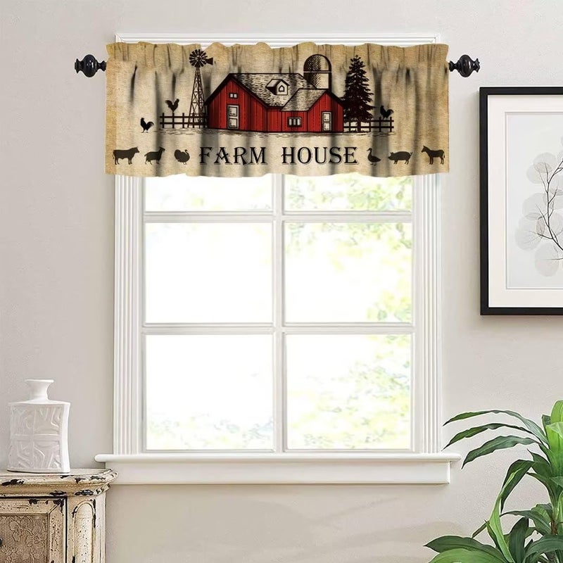 JanJCurt Rustic Kitchen Curtain Valance, Farmhouse Animal Cow Pig Chicken Window Valance, Western Country Style Window Treatment Valance for Living Room,54x18in - Image 3