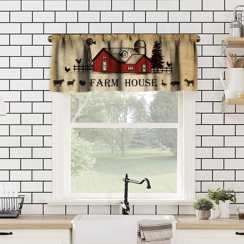 JanJCurt Rustic Kitchen Curtain Valance, Farmhouse Animal Cow Pig Chicken Window Valance, Western Country Style Window Treatment Valance for Living Room,54x18in - Image 2