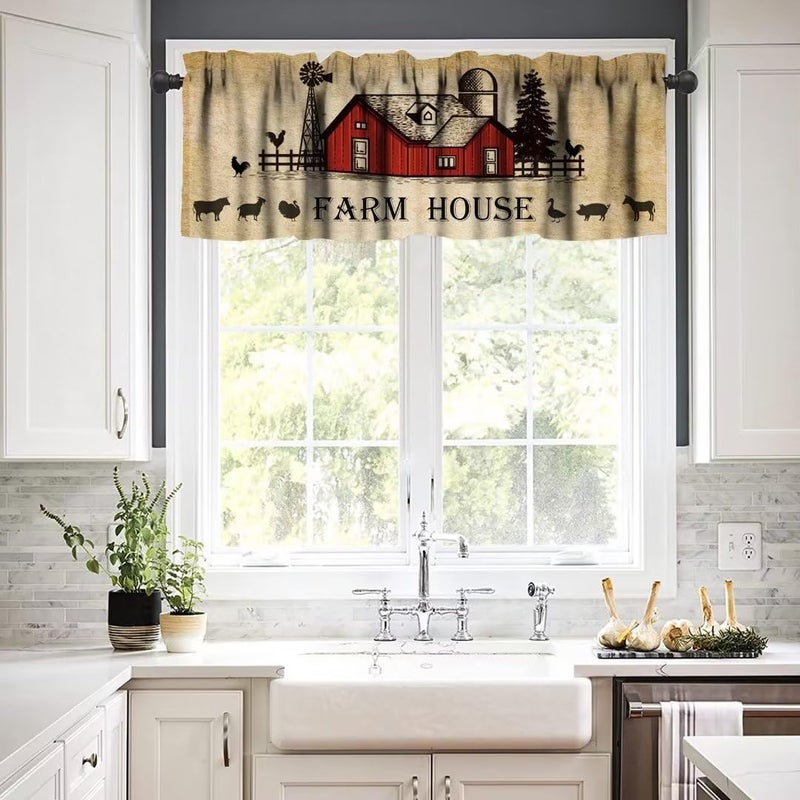 JanJCurt Rustic Kitchen Curtain Valance, Farmhouse Animal Cow Pig Chicken Window Valance, Western Country Style Window Treatment Valance for Living Room,54x18in - Image 4