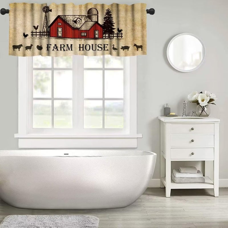 JanJCurt Rustic Kitchen Curtain Valance, Farmhouse Animal Cow Pig Chicken Window Valance, Western Country Style Window Treatment Valance for Living Room,54x18in - Image 5