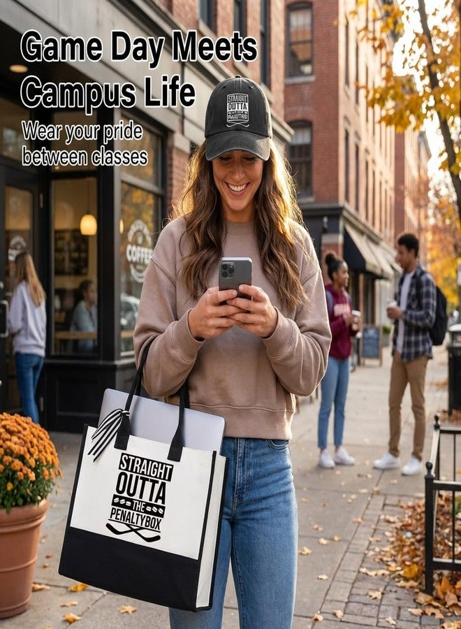 TheClover Straight Outta Penalty Box Gift Set - Canvas Tote Bag and Cotton Baseball Cap, Black & White Hockey Theme, Sporty Fan Accessories for Hockey Enthusiasts - Image 3