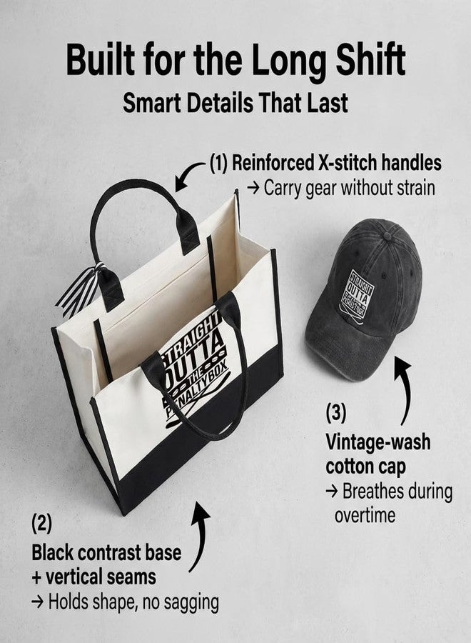 TheClover Straight Outta Penalty Box Gift Set - Canvas Tote Bag and Cotton Baseball Cap, Black & White Hockey Theme, Sporty Fan Accessories for Hockey Enthusiasts - Image 5