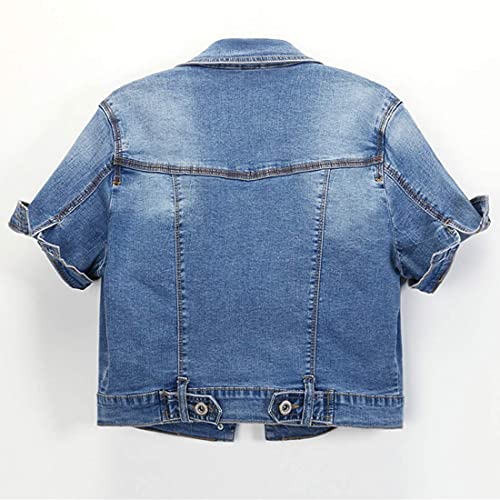 Omoone Women's Summer Short Sleeve Crop Denim Trucker Jacket Jean Coat Tops(DarkBlue-L) - Image 4