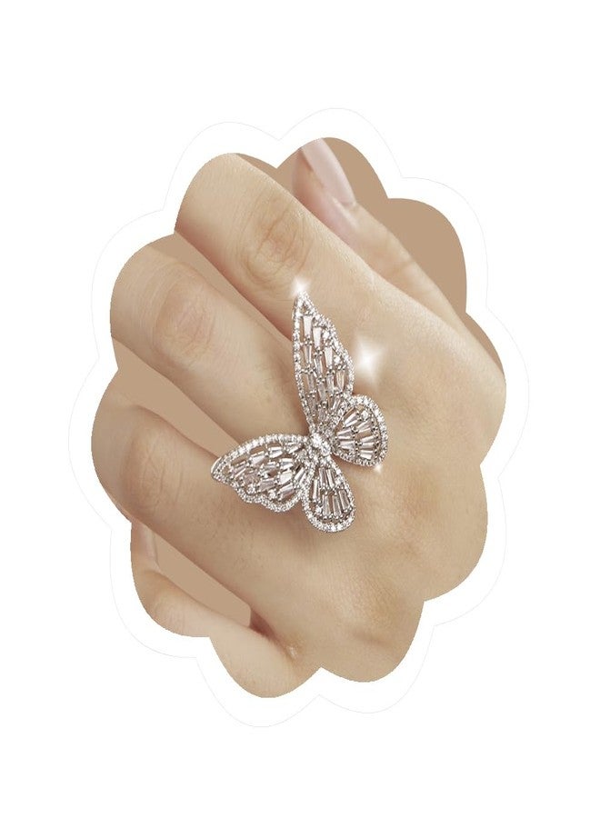 Aimimier Crystal Butterfly Ring Cubic Zirconia Open Adjustable Bow-Knot Knuckle Ring Sparkling Festival Prom Butterfly Jewelry for Women (Silver) - Image 1