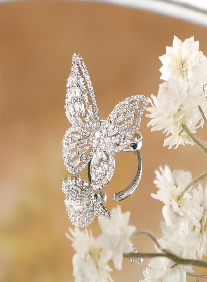 Aimimier Crystal Butterfly Ring Cubic Zirconia Open Adjustable Bow-Knot Knuckle Ring Sparkling Festival Prom Butterfly Jewelry for Women (Silver) - Image 5