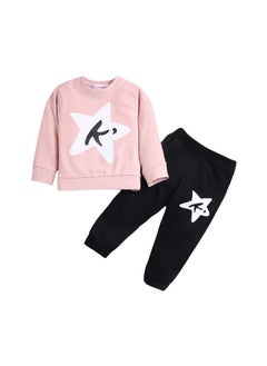 Hopscotch Hopscotch Girls Graphic Print SweatShirt Joggers Set In Pink Color for Ages 3-4 Years 