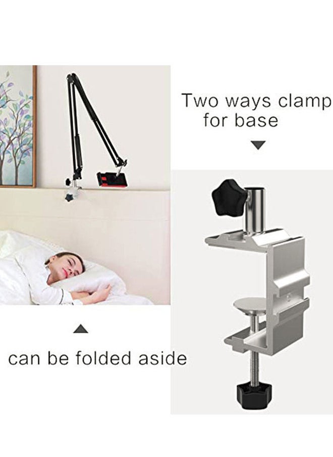 TechnoMounts - TechnoMounts Long Arm Lazy Mobile Stand Phone Clip Holder for Desk and bedside, Flexible 360° Rotation Bracket for 4-11 inch Phones (Black) - Image 1