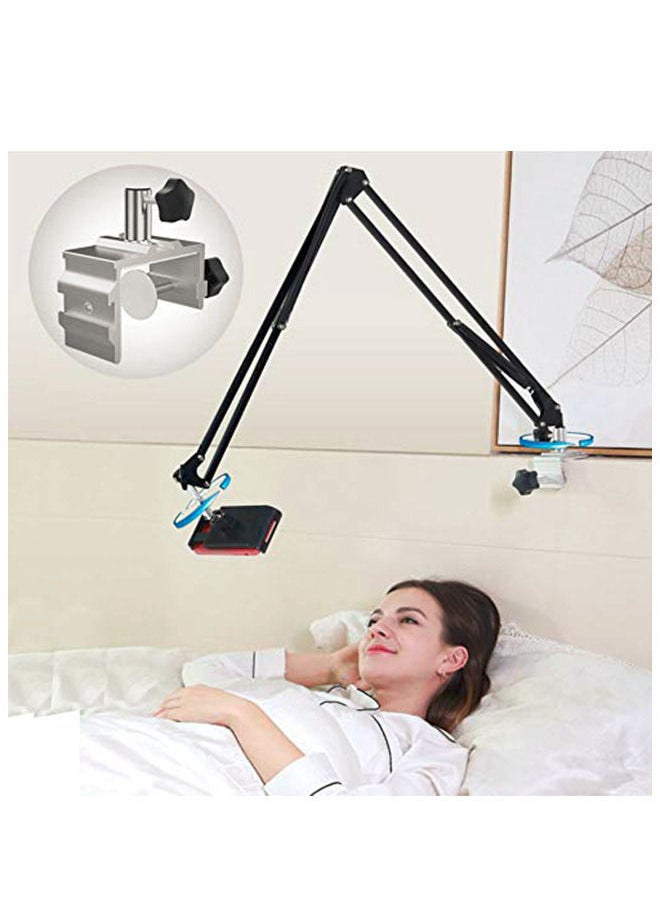 TechnoMounts - TechnoMounts Long Arm Lazy Mobile Stand Phone Clip Holder for Desk and bedside, Flexible 360° Rotation Bracket for 4-11 inch Phones (Black) - Image 1
