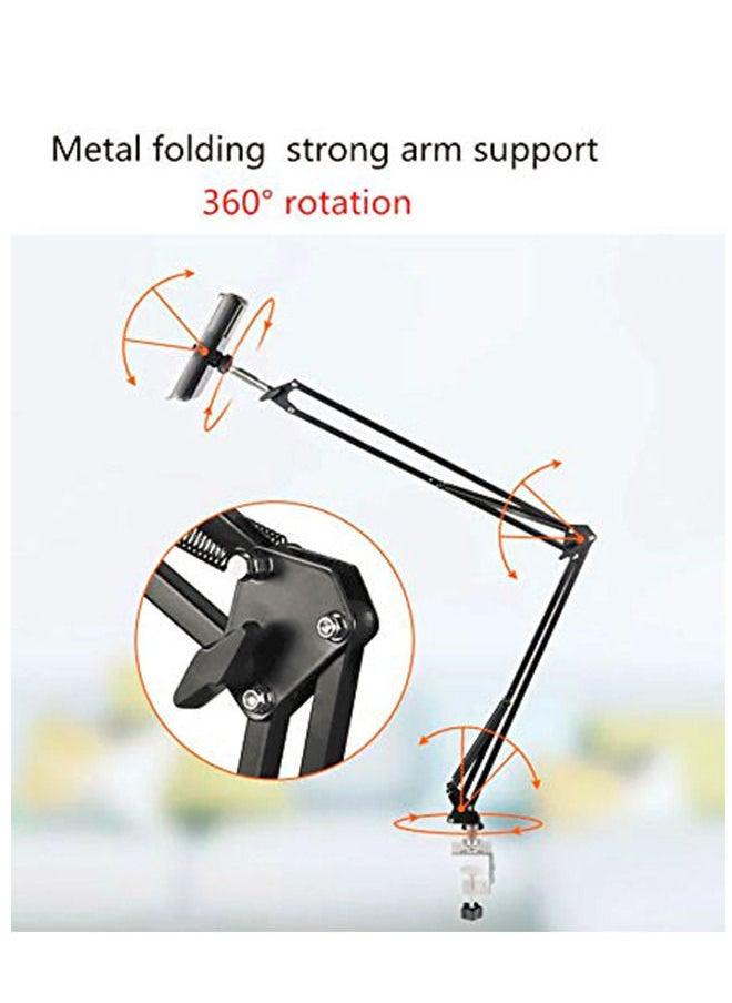 TechnoMounts - TechnoMounts Long Arm Lazy Mobile Stand Phone Clip Holder for Desk and bedside, Flexible 360° Rotation Bracket for 4-11 inch Phones (Black) - Image 1