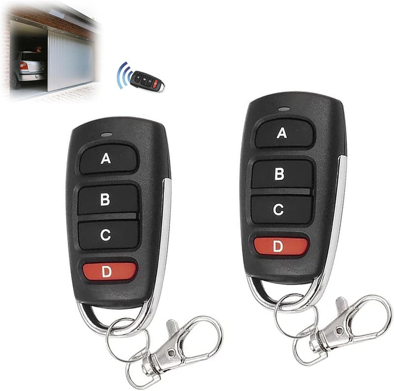 2 Pack 433mhz Universal Garage Door Remote, 4 Button Cloning Remote Control Key Fob for 433.92 MHz, Duplicates Original Garage Door Opener - Image 1