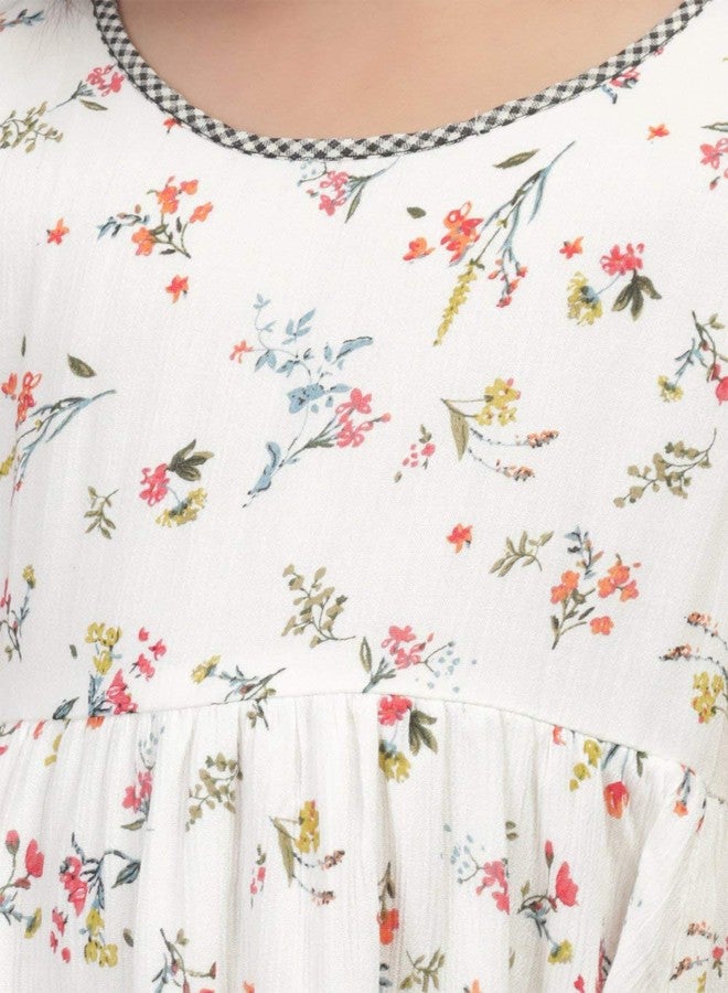 Biba Girls Rayon Anarkali Salwar Suit Set (KW3056_Off White_3) - Image 2