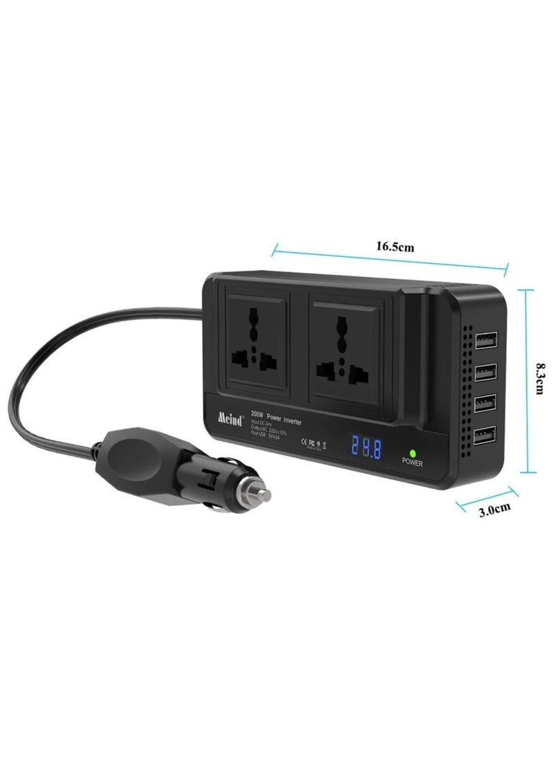 Meind Meind 200w Car Power Inverter with Dual Universal Sockets&USB QC3.0 DC12V to AC220V Power Inverter for Car  - Image 2