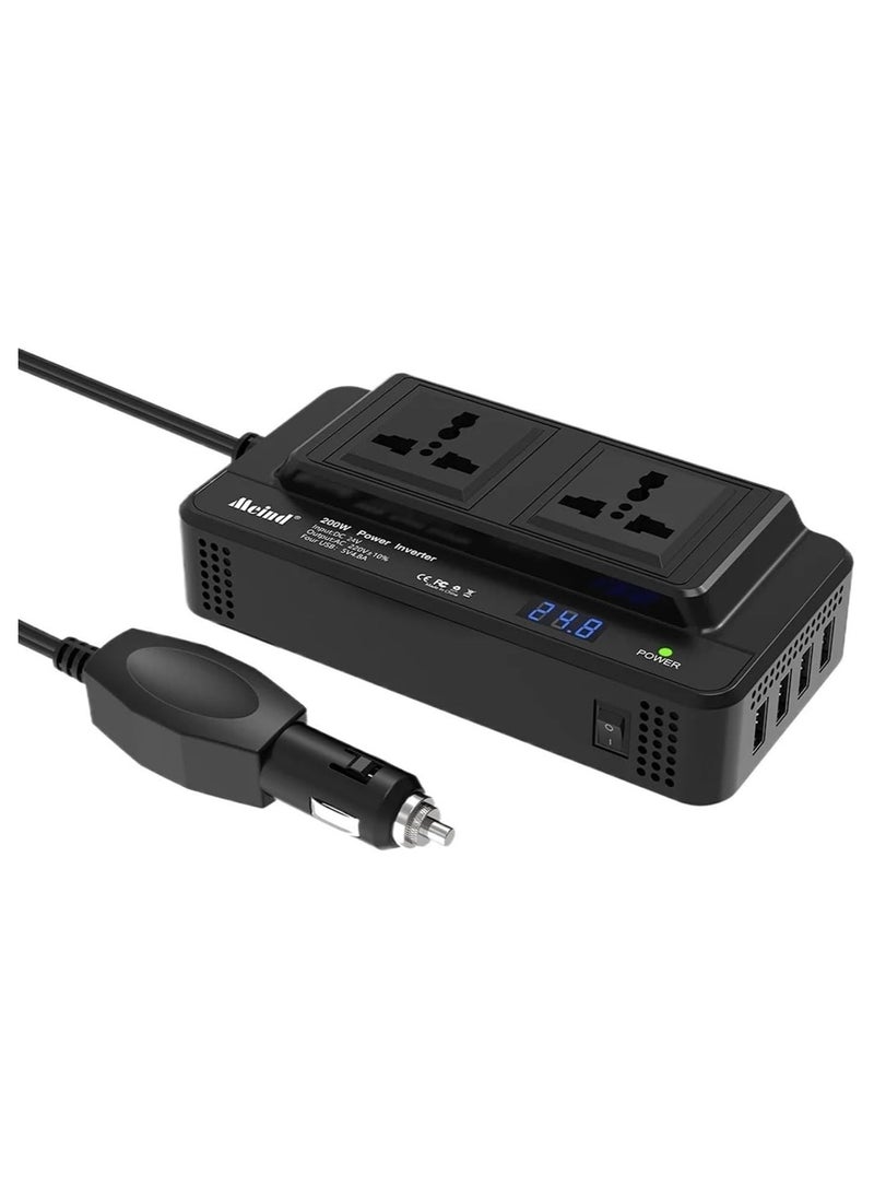 Meind Meind 200w Car Power Inverter with Dual Universal Sockets&USB QC3.0 DC12V to AC220V Power Inverter for Car  - Image 4