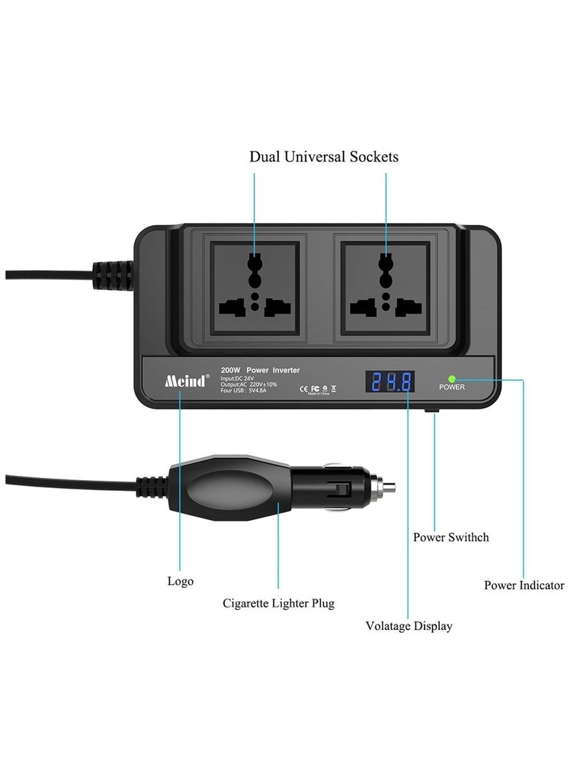 Meind Meind 200w Car Power Inverter with Dual Universal Sockets&USB QC3.0 DC12V to AC220V Power Inverter for Car  - Image 5