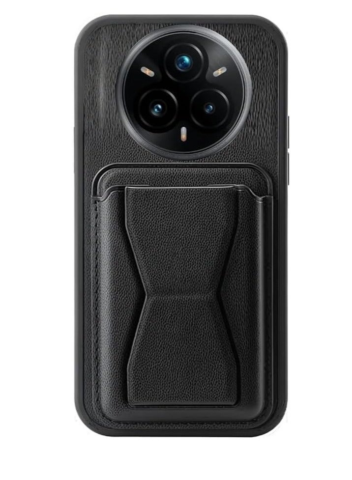 eather Case Compatible for REALME 14 PRO PLUS Shockproof Leather Back Card Storage & case built-in Stand PU leather for a stylish look, comfortable grip (Black)