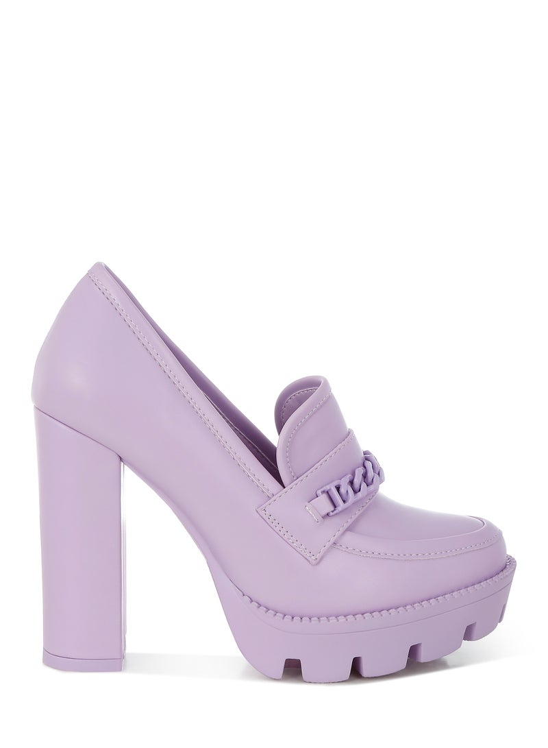 لندن راج حذاء لوفر نسائي من لندن راغ بكعب سميك وسلسلة معدنية باللون الليلكي - Image 1