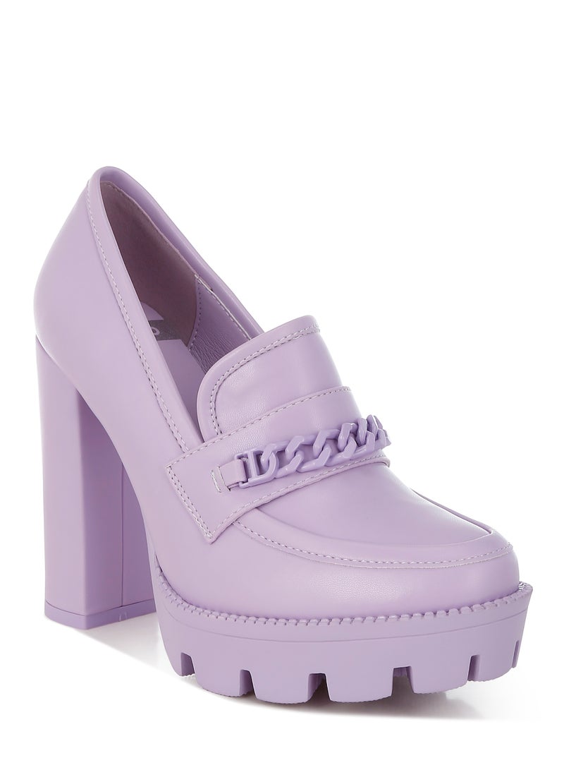 لندن راج حذاء لوفر نسائي من لندن راغ بكعب سميك وسلسلة معدنية باللون الليلكي - Image 2