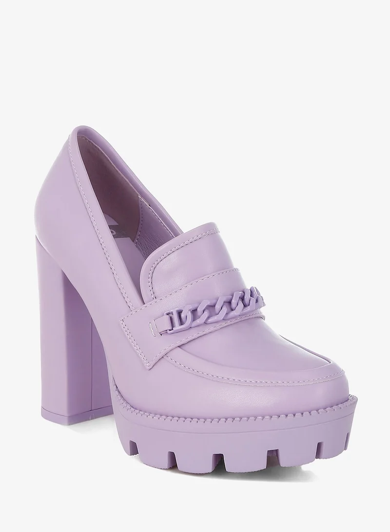 London Rag London Rag Women's Chunky Chain Link Heeled Loafers in Lilac