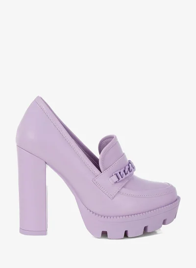 London Rag London Rag Women's Chunky Chain Link Heeled Loafers in Lilac