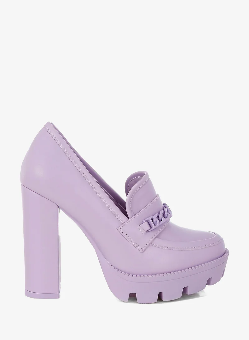 London Rag Women's Chunky Chain Link Heeled Loafers in Lilac