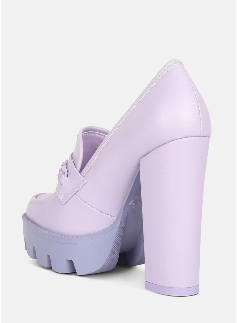 London Rag Lilac London Rag Women's Chunky Chain Link Heeled Loafers in Lilac for Women | Best Price UAE