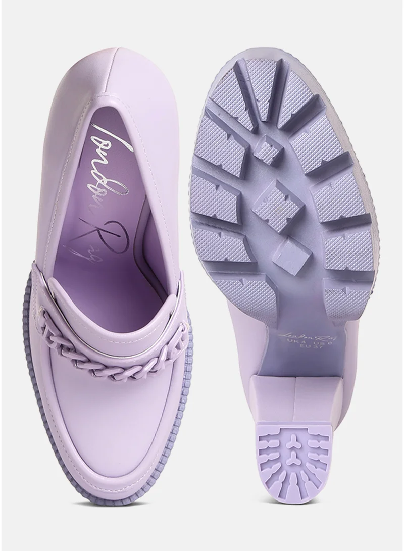 London Rag Lilac London Rag Women's Chunky Chain Link Heeled Loafers in Lilac for Women | Best Price UAE