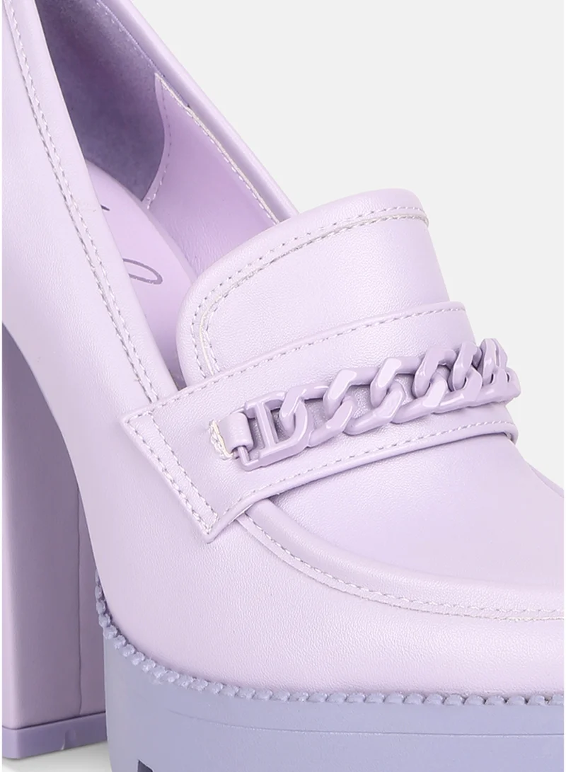 London Rag Lilac London Rag Women's Chunky Chain Link Heeled Loafers in Lilac for Women | Best Price UAE