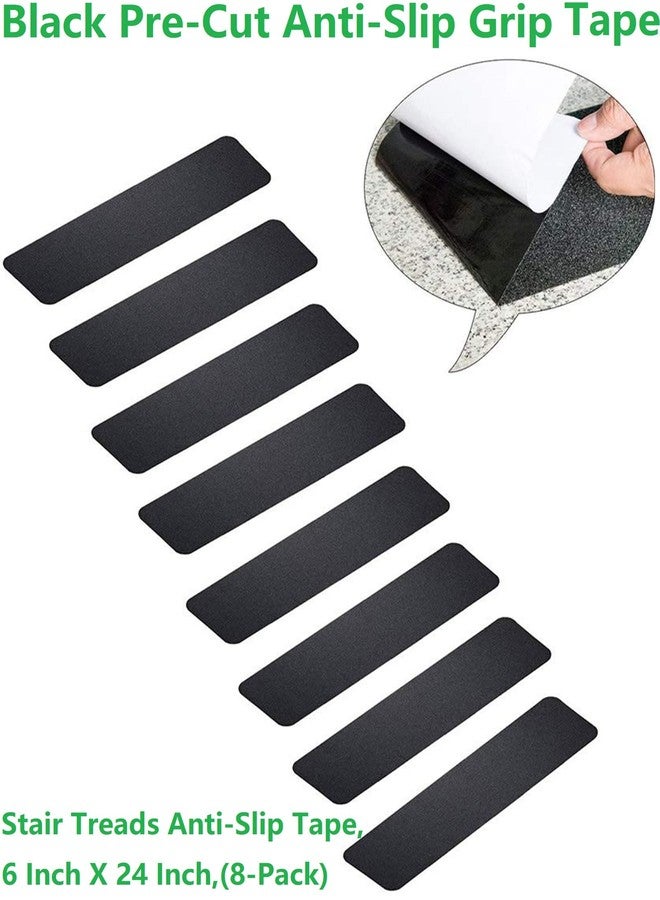 Wild Tribe Pack of 8 Non-Slip Safety Step Tapes Wood Stair Treads Floor Track Sticker 80 Grit for Skateboard & Outdoor & Staircase, Black (6"x24", Black) - Image 2